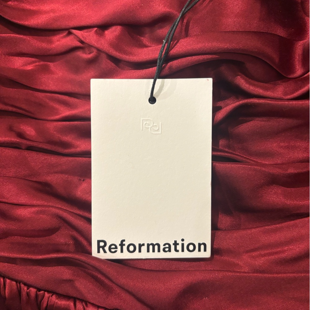 NWT Reformation Red Ruched Strapless Gown - Picture 9 of 9